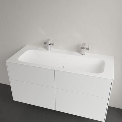Villeroy & Boch finion meubelwastafel - met 2 kraangaten - 120x50cm CeramicPlus - zonder overloop - Stone White (mat wit)