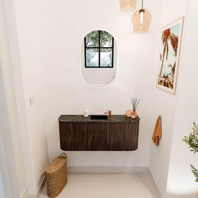 Mondiaz JOYA-DLUX 103.2cm toiletmeubel - ronding links en rechts kleur Walnut - Wastafel FAYE positie Midden 1 kraangat kleur Lava.