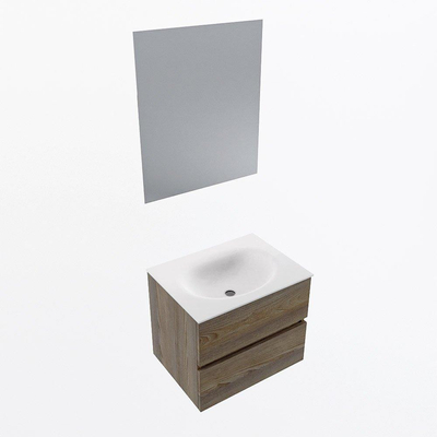 Mondiaz VICA ensemble de meuble de salle de bain - 60cm - meuble sous-vasque marron foncé gris - 2 tiroirs - lavabo lune milieu - sans trous de robinet - couleur talc - miroir LED - version XL 60cm de haut