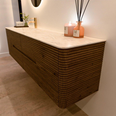 Mondiaz CIRO-DLUX Ensemble de meubles de salle de bains - 180x45x50cm - Plan vasque solid surface Ostra - 1 vasque à gauche - 1 trou de robinetterie - 4 tiroirs - Dusk