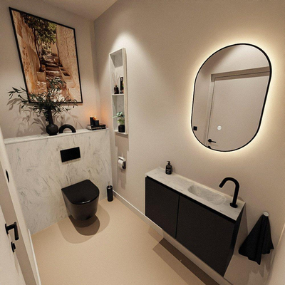 MONDIAZ TURE-DLUX Meuble de toilettes 80 cm Urban. EDEN lavabo Opalo position droite. Avec 1 trou de robinet.