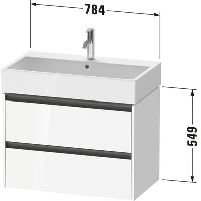 Duravit ketho meuble 2 vasques avec 2 tiroirs 78.4x46x54.9cm avec poignées anthracite blanc brillant