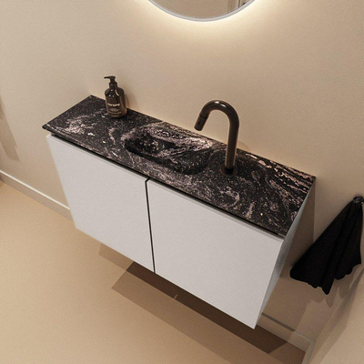MONDIAZ TURE-DLUX Meuble toilette - 80cm - Linen - EDEN - vasque Lava - position centrale - 1 trou de robinet