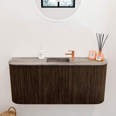 Mondiaz JOYA-DLUX 93.2cm toiletmeubel - ronding links en rechts kleur Walnut - Wastafel FAYE positie Midden 1 kraangat kleur Oza.