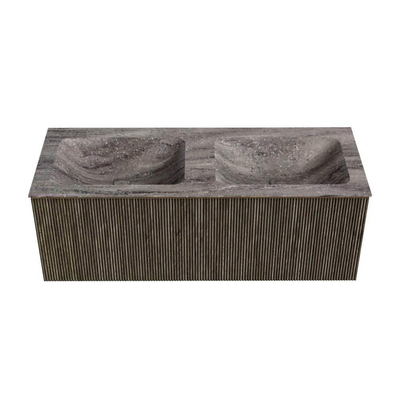 MONDIAZ KURVE-DLUX 120cm badmeubel kleur Shadow met 1 lade en 0 deuren. Wastafel LEAF Dubbel 2 kraangaten Oza.