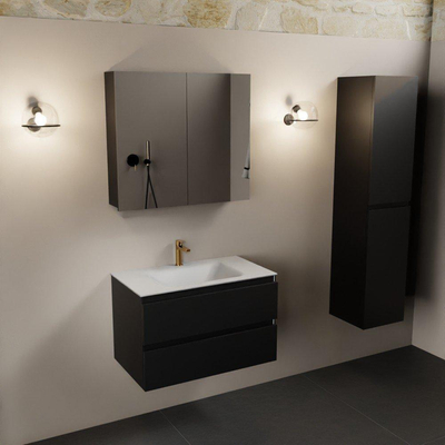 Mondiaz AIVY Ensemble de meuble - 80x45x50cm - 1 trou de robinet - 1 vasque talc Solid surface - Centre - 2 tiroirs - avec armoire de toilette - MDF Urban
