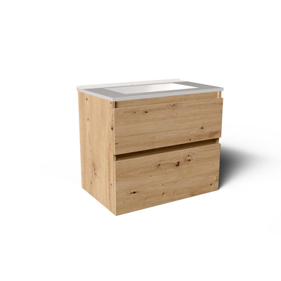 Saniclass Prime Vita Meuble de salle de bain - 140x46x60cm - lavabo en céramique brillant blanc - 2 vasques - 2 trous de robinet - 4 tiroirs - chêne rustique