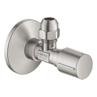 GROHE robinet d'arrêt d'angle à compression avec bague d'étanchéité en téflon 1/2x3/8 m. poignée métallique supersteel