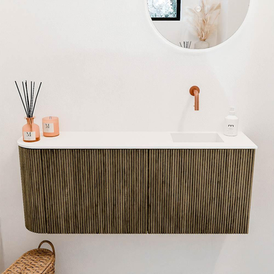 Mondiaz JOYA 101.6cm toiletmeubel - ronding links kleur Dusk - Wastafel FAYE positie Rechts Zonder kraangat kleur Talc.