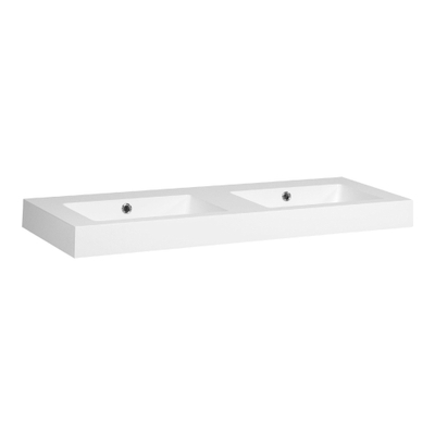 BRAUER Solar Thick Vasque à poser - 120x46x10cm - 2 bassins - 0 trous de robinet - marbre minéral - blanc soie satiné