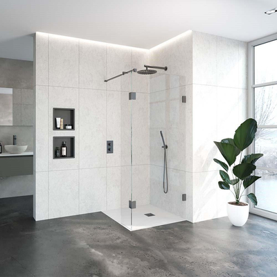 BRAUER Void douche à l'italienne verre clair 90x200 avec paroi latérale 30 incl. traitement anticalcaire PVD gunmetal brossé