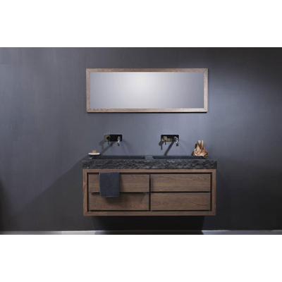 Forzalaqua Palermo Doppio lavabo 140.5x51.5x9cm Rectangulaire 0 trous de robinet 2 lavabos Pierre naturelle Granit adouci & taillé