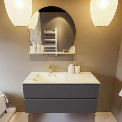 Mondiaz VICA-DLUX Ensemble de meuble de salle de bain - 110cm - meuble sous-vasque gris foncé - 2 tiroirs - lavabo encastré cloud gauche - 1 trou de robinet - version haute de 60cm - frape