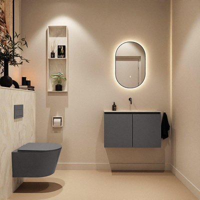 MONDIAZ TURE-DLUX meuble WC 80 cm Dark Grey. Lavabo EDEN Ostra position milieu. Sans trou de robinet.
