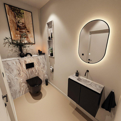 MONDIAZ TURE-DLUX Meuble de toilettes 60cm Urban. EDEN vasque Glace position milieu. Sans trou de robinet.