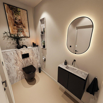 MONDIAZ TURE-DLUX Meuble toilette - 60cm - Urban - EDEN - vasque Glace - position centrale - sans trou de robinet