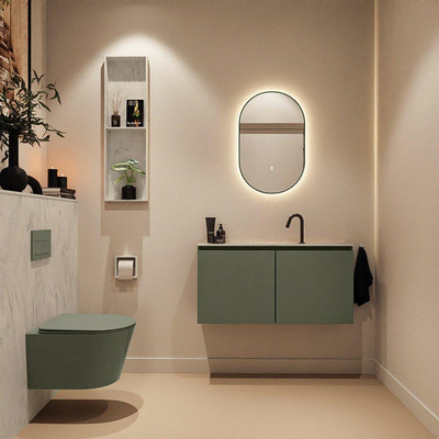 MONDIAZ TURE-DLUX meuble de WC 100cm Army. Lavabo EDEN Opalo position milieu. Avec 1 trou de robinet.