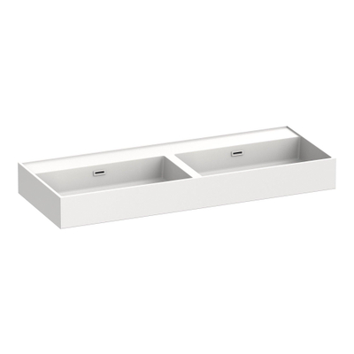 BRAUER Gravity lavabo - 120x46x13cm - 2 vasques - 0 trous de robinet - marbre minéral - blanc soie brillant