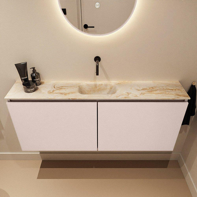 MONDIAZ TURE-DLUX Meuble toilette - 120cm - Rosee - EDEN - vasque Frappe - position centrale - sans trou de robinet