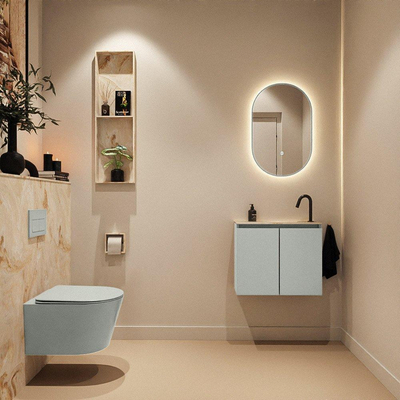 MONDIAZ TURE-DLUX Meuble toilette - 60cm - Greey - EDEN - vasque Frappe - position droite - 1 trou de robinet