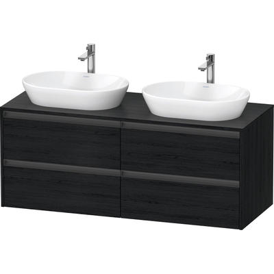 Duravit Ketho.2 Wastafelonderbouwkast - inclusief consoleplaat - met 4 laden - voor dubbele waskommen - 140x55x56.8cm - met handgrepen antraciet - eiken zwart mat