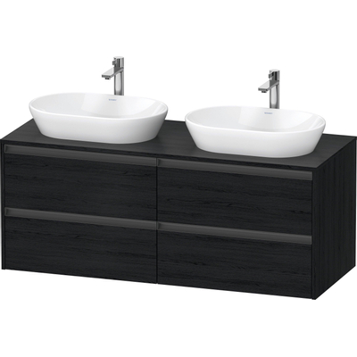 Duravit ketho meuble sous 2 lavabos avec plaque console et 4 tiroirs pour double lavabo 140x55x56.8cm avec poignées chêne anthracite noir mat