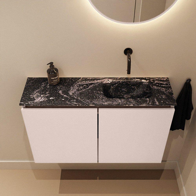 MONDIAZ TURE-DLUX Meuble WC 80 cm Rosee. Lavabo EDEN Lava position droite. Sans trou de robinet.