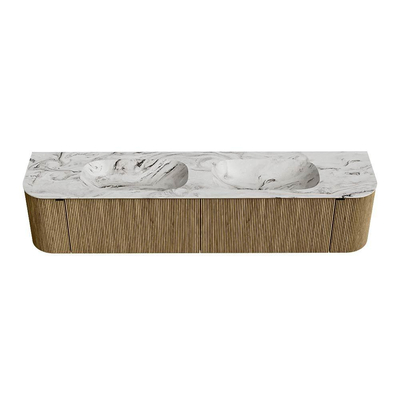 Mondiaz KURVE-DLUX Ensemble de meuble de salle de bains - 200x46x40cm - 2 tiroirs - 2 portes - lavabo solid surface - double - sans trou de robinet - Dusk