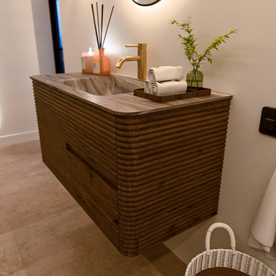 Mondiaz CIRO-DLUX Badkamermeubelset - 100x45x50cm - Solid surface wastafel Sombra - 1 wasbak Midden - 1 kraangat - 2 lades - Dusk