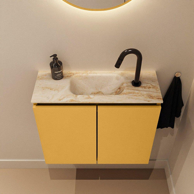 MONDIAZ TURE-DLUX Meuble toilette - 60cm - Ocher - EDEN - vasque Frappe - position centrale - 1 trou de robinet