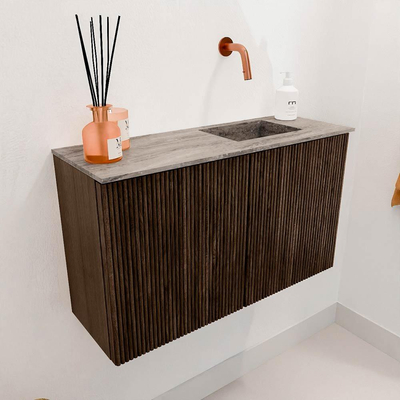 Mondiaz JOYA-DLUX 70cm toiletmeubel - kleur Walnut - Wastafel FAYE positie Rechts Zonder kraangat kleur Oza.