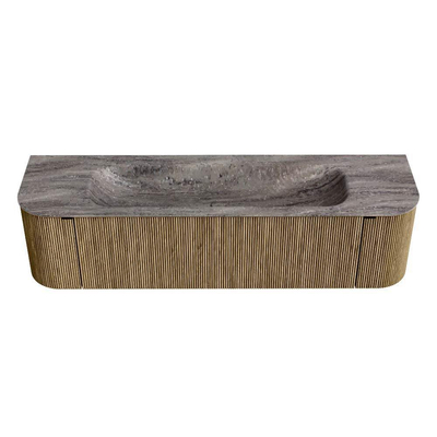 MONDIAZ KURVE-DLUX 170cm meuble de salle de bains arrondi Gauche + Droite couleur Dusk avec 1 tiroir et 2 portes. Lavabo BIG LARGE Central sans trou de robinet Oza.