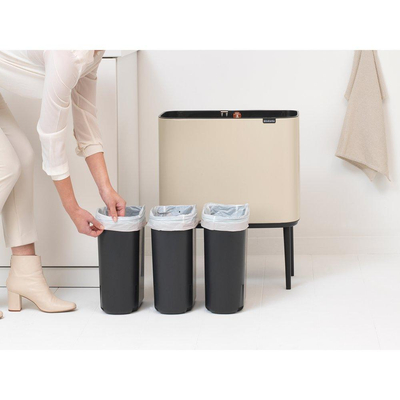 Brabantia Bo Touch Bin Afvalemmer - 3x11 liter - 3 kunststof binnenemmers - soft beige