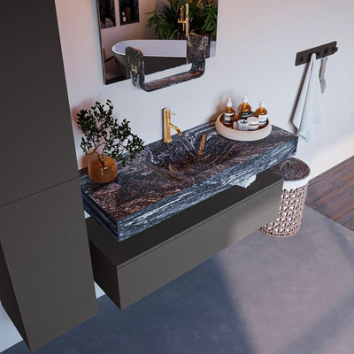 Mondiaz ALAN-DLUX Ensemble de meuble - 120cm - meuble Dark grey mat - 1 tiroir - Lavabo Cloud Lava suspendu - vasque Centre - 1 trou de robinet