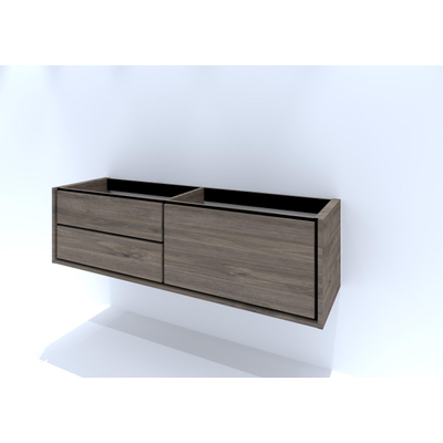 HR Badmeubelen Rize meuble sous lavabo - 2 tiroirs gauche (80cm)/1 tiroir haut droit (80cm) - sans poignée push2open - 160 x 45 x 45 cm - espresso