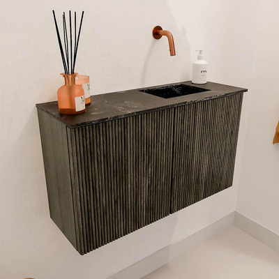Mondiaz JOYA-DLUX 70cm toiletmeubel - kleur Shadow - Wastafel FAYE positie Rechts Zonder kraangat kleur Lava.