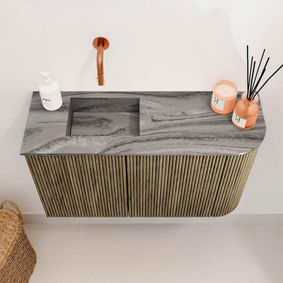 Mondiaz JOYA-DLUX 71.6cm toiletmeubel - ronding rechts kleur Dusk - Wastafel FAYE positie Links Zonder kraangat kleur Sombra.
