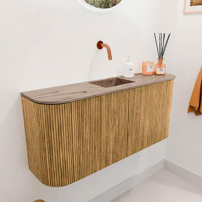 Mondiaz JOYA-DLUX 93.2cm toiletmeubel - ronding links en rechts kleur Oak - Wastafel FAYE positie Midden Zonder kraangat kleur Arena.