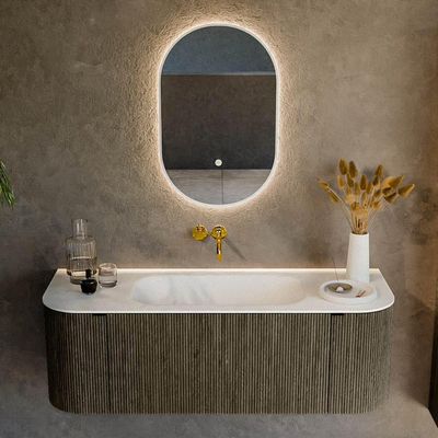 Mondiaz KURVE Ensemble de meuble salle de bain - 130x46x40cm - 1 tiroir - 2 portes - lavabo en solid surface - milieu - sans trou de robinet - Shadow