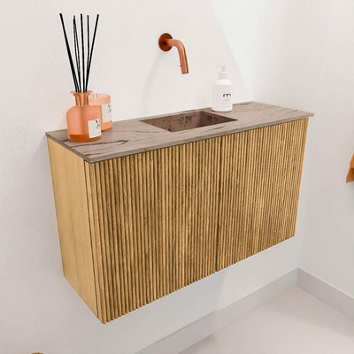 Mondiaz JOYA-DLUX 70cm meuble de toilette - couleur Chêne - Vasque FAYE position Milieu Sans trou de robinet couleur Arène