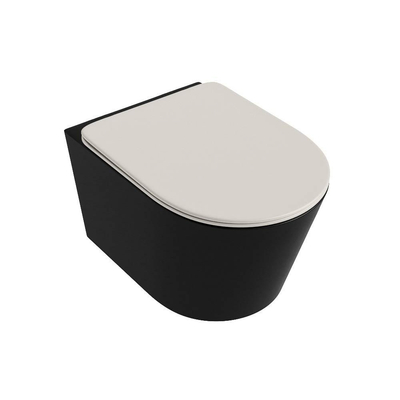 Mondiaz LAVIE hangtoilet – spoelrandloos – 36 x 53 cm – met softclose zitting – Urban (zwart), zitting Linen (offwhite)