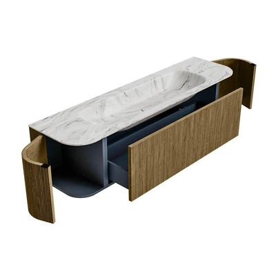 Mondiaz KURVE-DLUX Badkamermeubelset - 170x46x40cm - 1 lade - 2 deuren - wastafel solid surface - midden - 1 kraangat - Dusk