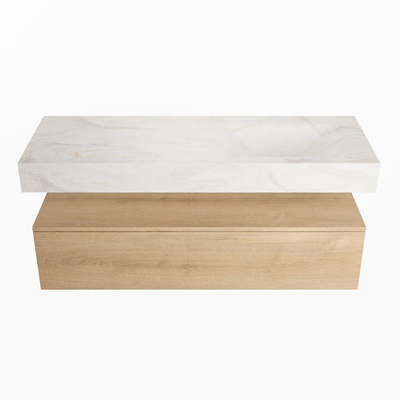 MONDIAZ ALAN - DLUX Badkamermeubelset - 130cm - onderkast - Washed Oak - 1 lade - vrijhangende wastafel - wasbak rechts - 0 kraangaten - Ostra