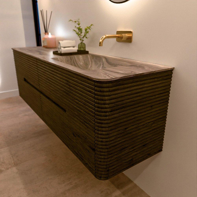 Mondiaz CIRO-DLUX Ensemble de meubles de salle de bains - 160x45x50cm - vasque en solid surface Sombra - 1 bassin à droite - sans trous de robinet - 4 tiroirs - Shadow