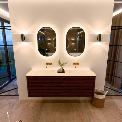 Mondiaz CIRO-DLUX Badkamermeubelset - 150x45x50cm - Solid surface wastafel Meli - 2 wasbak Dubbel - zonder kraangaten - 4 lades - Ruby