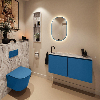 MONDIAZ TURE-DLUX 100cm toiletmeubel Jeans. EDEN wastafel Glace positie links. Met 1 kraangat.