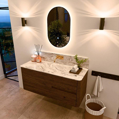 Mondiaz CIRO-DLUX Ensemble de meubles de salle de bains - 120x45x50cm - Plan vasque en solid surface Glace - 1 vasque au milieu - sans trous de robinet - 2 tiroirs - Dusk