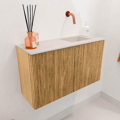 Mondiaz JOYA-DLUX 70cm toiletmeubel - kleur Oak - Wastafel FAYE positie Rechts Zonder kraangat kleur Meli.