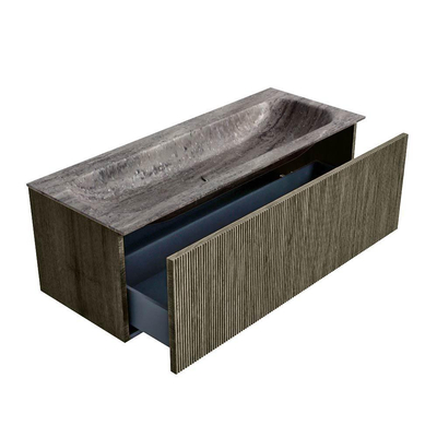 MONDIAZ KURVE-DLUX Meuble de salle de bains 120 cm couleur Shadow avec 1 tiroir et 0 porte. Plan-vasque BIG LARGE Central 2 trous de robinet Oza.
