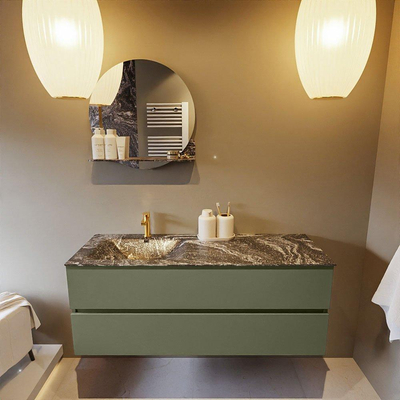 Mondiaz VICA-DLUX ensemble de meuble de salle de bain - 130cm - meuble sous-vasque armée - 2 tiroirs - lavabo encastré nuage gauche - 1 trou de robinet - version haute de 60cm - lave